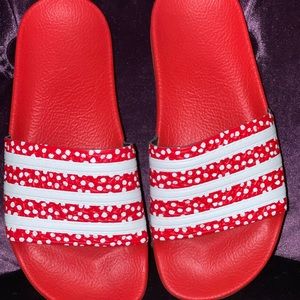 Adidas Red and White Polka Dot Adilette Women's Slides Size 5 UK US Size 6